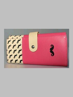 BOTUSI Pink Faux Leather Mustache Print Accordion Wallet Snap Closure Organizer